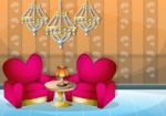 Cartoon  Illustration Interior Valentine Room With Separated Layers Stock Photo