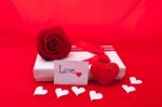 Valentines Gift Box With A Red Bow On Red Background Image Of Va Stock Photo