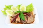 Hot Spicy Thai Cuisine Pork Liver Salad Stock Photo