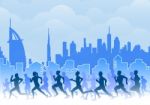 Group Of Marathon Runners City Background Stock Photo