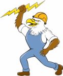 Bald Eagle Electrician Lightning Bolt Standing Cartoon Stock Photo