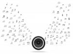 Speaker And Musical Notes Shows Music Audio Or Sound System Stock Photo