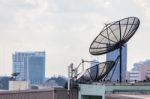 Satellite Damaged And Antenna On The Old Building Stock Photo