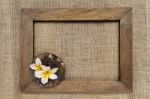 Wooden Frame Over Hessain Texture Stock Photo