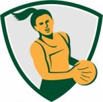 Netball Player Holding Ball Retro Stock Photo