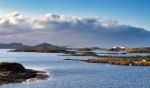 Norway Road And Bridges On Coastline Of A Fjord. Nordic Sunny Su Stock Photo