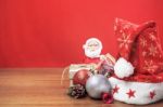 Christmas Decorations On Wooden Stock Photo