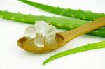 Aloe Vera Gel On Wooden Spoon Stock Photo