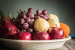 Many Fruits In A Tray Stock Photo