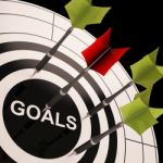 Goals On Dartboard Shows Aspired Objectives Stock Photo