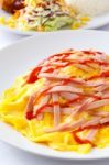 Omelette With Cheese And Ham Stock Photo