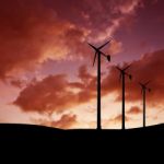 Wind Turbine At Sunset Stock Photo