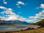 Wilderness With Mountains Trees And River Stock Photo