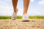 Woman Walking Outdoor Stock Photo