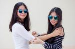 Two Asia Thai Teen Best Friends Girls Smile And Funny Stock Photo