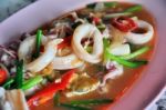 Fried Squid With Salted Egg Stock Photo