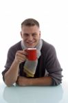 Young Male Holding Coffee Mug Stock Photo