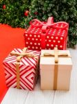 Gift Boxes On The Floor Stock Photo