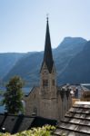 View Of The Evangelical Parish Church In Hallstatt Stock Photo