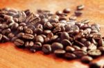 Coffee Roasted On Wooden Stock Photo