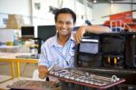 Smiling Helicopter Engineer Stock Photo