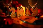 Glasses Of Champagne And New Year Decorations Stock Photo