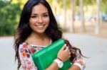 Pretty Student Girl In The Street Stock Photo