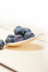 Fresh Blueberry On Silver Spoon Stock Photo