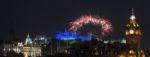 Castle In Edinburgh With Fireworks Stock Photo