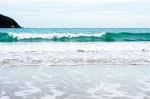 Sand Beach With Blue Ocean Stock Photo