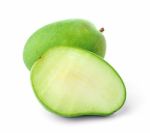 Green Mango Isolated On A White Background Stock Photo