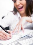 Business Lady Writing On Notebook Stock Photo