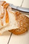 Organic Bread Over Rustic Table Stock Photo