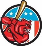 Bulldog Baseball Batting Usa Circle Cartoon Stock Photo