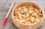 Alphabet Biscuit In Wooden Tray Stock Photo