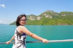 Asian Woman On The Boat Stock Photo