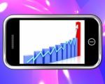 Arrow Rising On Smartphone Shows Progress Chart Stock Photo