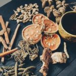 Dried Herbs And Ginseng, Top View Of Thai Herbs And Ginseng On Wooden Floor Stock Photo