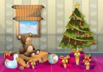 Cartoon  Illustration Interior Christmas Room With Separated Layers Stock Photo