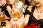 Bavarian Girls Drinking Beer Stock Photo