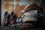 Accessories To Dress On Old Wooden Table Stock Photo