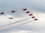 Red Arrows 50th Anniversary At Biggin Hill Airport Escorting A S Stock Photo