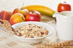 Bowl Of Muesli For Breakfast With Fruits Stock Photo