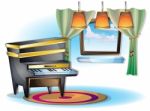 Cartoon  Illustration Interior Music Room With Separated Layers Stock Photo