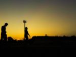 Silhouette Teen Age Run Together  Track Stock Photo