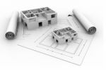 3d Architecture House Blue Print Plan Stock Photo