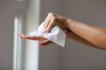 Clean Hands With Wet Wipes Stock Photo