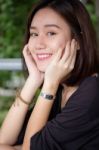 Portrait Of Thai Adult Beautiful Girl Relax And Smile Stock Photo