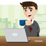 Cartoon Businessman With Cup Of Coffee Stock Photo