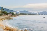 Kalim Beach And Patong Beach On Twilight Cloudy Day, Phuket, Tha Stock Photo